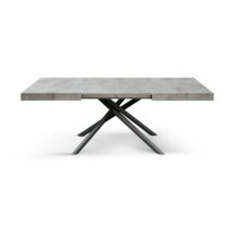 Tavolo CARRARA in legno, finitura grigio cemento e base in metallo verniciato antracite, allungabile 180×90 cm – 260×90 cm