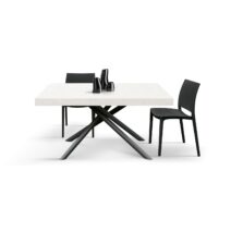 Tavolo CARRARA in legno, finitura bianco frassinato e base in metallo verniciato antracite, allungabile 180×90 cm – 260×90 cm
