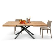 Tavolo CARRARA in legno, finitura rovere rustico e base in metallo verniciato antracite, allungabile 180×90 cm – 260×90 cm