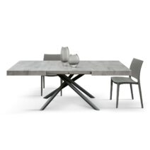Tavolo CARRARA in legno, finitura grigio cemento e base in metallo verniciato antracite, allungabile 180×90 cm – 260×90 cm