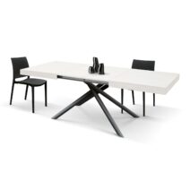 Tavolo CARRARA in legno, finitura bianco frassinato e base in metallo verniciato antracite, allungabile 180×90 cm – 260×90 cm