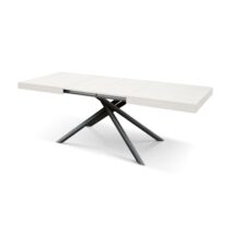 Tavolo CARRARA in legno, finitura bianco frassinato e base in metallo verniciato antracite, allungabile 180×90 cm – 260×90 cm
