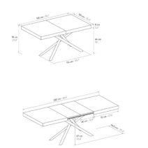 Tavolo CARRARA in legno, finitura grigio cemento e base in metallo verniciato antracite, allungabile 180×90 cm – 260×90 cm