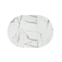 Tavolo rotondo PANTELLERIA in legno, finitura bianco statuario e gambe in metallo nero, allungabile Ø120xH75,3 cm - 170x120x75,3 cm