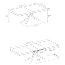 Tavolo CARRARA in legno, finitura rovere rustico e base in metallo verniciato antracite, allungabile 180×90 cm – 260×90 cm