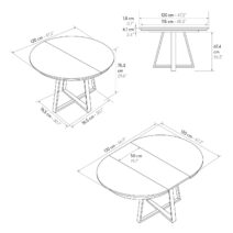 Tavolo rotondo PANTELLERIA in legno, finitura bianco statuario e gambe in metallo nero, allungabile Ø120xH75,3 cm - 170x120x75,3 cm
