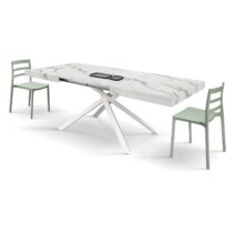 Tavolo FORTE DEI MARMI in legno, finitura bianco statuario e base in metallo bianco, allungabile 140x90 cm - 220x90 cm