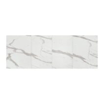 Tavolino CAMOGLI in legno, finitura bianco statuario e base in metallo nero trasformabile, 120x80 cm - 220x80 cm