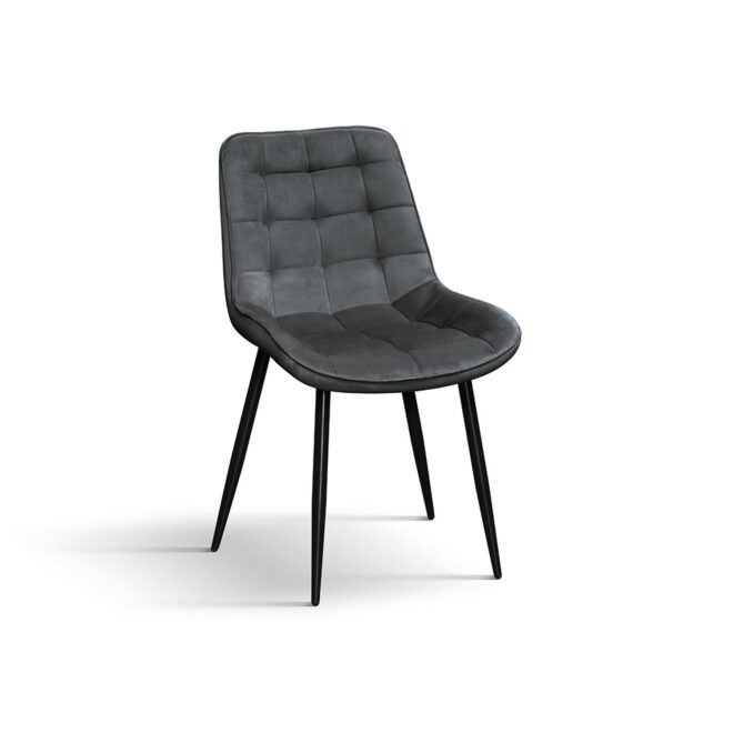 Set di 4 sedie BARCELLONA rivestite in velluto grigio e gambe in metallo nero