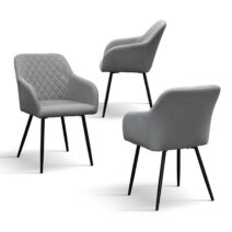 Set di sedie LISBONA in tessuto grigio e gambe in metallo nero, con braccioli