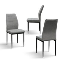 Set di 4 sedie LUBIANA in tessuto grigio e gambe in metallo nero opaco