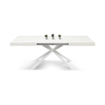 Tavolo CAMAIORE in legno, finitura bianco frassinato e base a X in metallo bianco, allungabile 180×90 cm – 260×90 cm