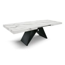 Tavolo VULCANO in legno, finitura bianco statuario e base in legno mdf nero, allungabile 160x90 cm - 240x90 cm