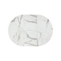 Tavolo rotondo PANTELLERIA in legno, finitura bianco statuario e gambe in metallo nero, allungabile Ø120xH75,3 cm - 170x120x75,3 cm