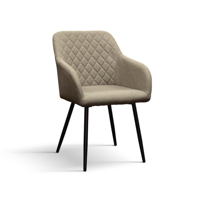 Set di sedie LISBONA in tessuto beige e gambe in metallo nero, con braccioli