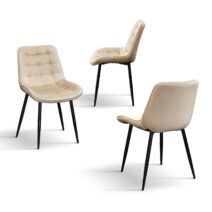 Set di 4 sedie BARCELLONA rivestite in velluto beige e gambe in metallo nero