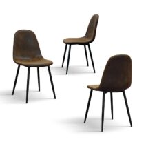 Set di 4 sedie VALLETTA in ecopelle scamosciato finitura castagna e gambe in metallo nero