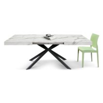 Tavolo CAMAIORE in legno, finitura bianco statuario e gambe a X in metallo nero, allungabile 140x90 cm - 220x90 cm