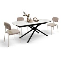 Tavolo BONIFACIO in ceramica bianco statuario e base in metallo verniciato nero, allungabile 120x88 cm - 180x88 cm