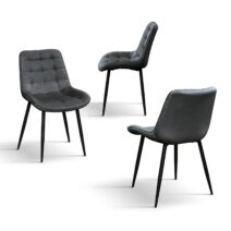 Set di 4 sedie BARCELLONA rivestite in velluto grigio e gambe in metallo nero