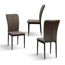 Set di 6 sedie AMSTERDAM in tessuto marrone e gambe in metallo nero