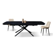 Tavolo BONIFACIO in ceramica nero Sahara e base in metallo verniciato nero, allungabile 140x90 cm - 200x90 cm