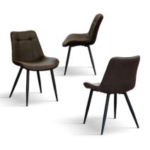 Set di 4 sedie BRUXELLES in ecopelle castagna e gambe in metallo nero