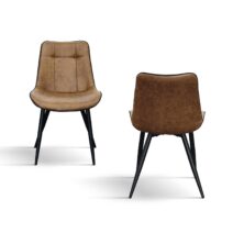 Set di 4 sedie BRUXELLES in ecopelle cammello e gambe in metallo nero