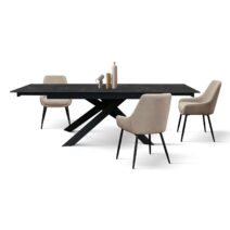 Tavolo CALVI in ceramica, effetto marmo nero e base in metallo verniciato nero, allungabile 160x90 cm-240x90 cm