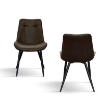 Set di 4 sedie BRUXELLES in ecopelle castagna e gambe in metallo nero
