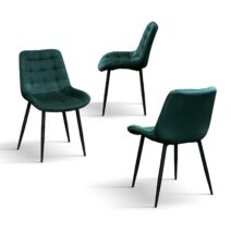 Set di 4 sedie BARCELLONA rivestite in velluto verde scuro e gambe in metallo nero