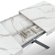 Tavolo FORTE DEI MARMI in legno, finitura bianco statuario e base in metallo nero, allungabile 140x90 cm - 220x90 cm