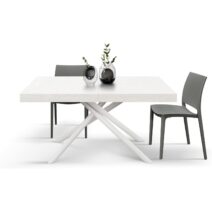 Tavolo CARRARA in legno, finitura bianco frassinato e base in metallo verniciato bianco, allungabile 180×90 cm – 260×90 cm