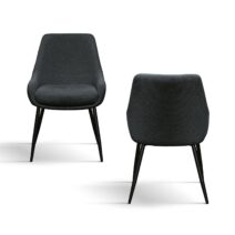 Set di sedie TALLINN in tessuto antracite e gambe in metallo nero opaco, con braccioli