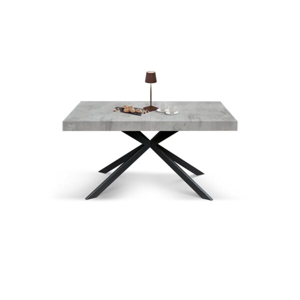Tavolo CAMAIORE in legno, finitura grigio cemento e base a X in metallo antracite, allungabile 180×90 cm – 260×90 cm