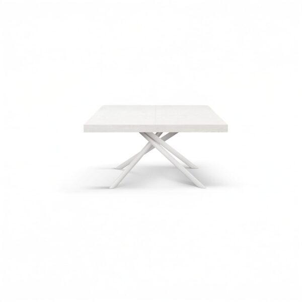 Tavolo CARRARA in legno, finitura bianco frassinato e base in metallo verniciato bianco, allungabile 180×90 cm – 260×90 cm