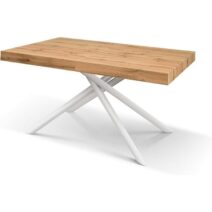 Tavolo CARRARA in legno, finitura rovere rustico e base in metallo verniciato bianco, allungabile 180×90 cm – 260×90 cm