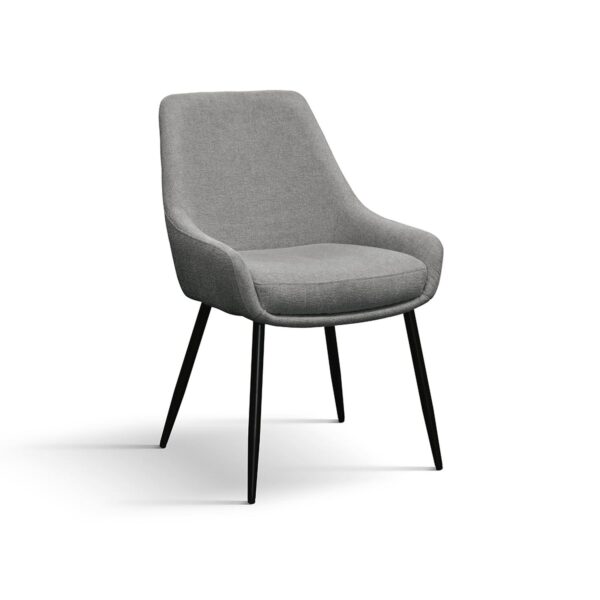 Set di sedie TALLINN in tessuto grigio e gambe in metallo nero opaco, con braccioli