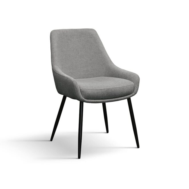 Set di sedie TALLINN in tessuto grigio e gambe in metallo nero opaco, con braccioli