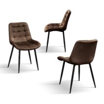 Set di 4 sedie BARCELLONA rivestite in velluto marrone e gambe in metallo nero