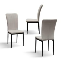 Set di 6 sedie AMSTERDAM in tessuto beige e gambe in metallo nero