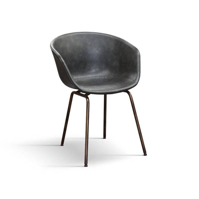 Set di 4 sedie COPENAGHEN rivestite in pelle antracite e gambe in metallo nero