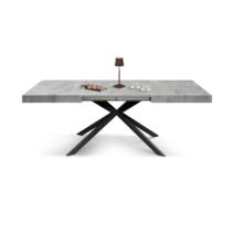Tavolo CAMAIORE in legno, finitura grigio cemento e base a X in metallo antracite, allungabile 180×90 cm – 260×90 cm