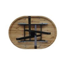 Tavolo rotondo ZARA in legno, finitura rovere rustico e gambe incrociate in metallo nero, allungabile Ø100xH75 cm - 140x100x75 cm