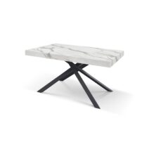Tavolo FORTE DEI MARMI in legno, finitura bianco statuario e base in metallo nero, allungabile 140x90 cm - 220x90 cm