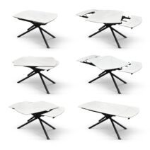 Tavolo BONIFACIO in ceramica bianco statuario e base in metallo verniciato nero, allungabile 120x88 cm - 180x88 cm