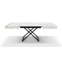 Tavolino CAMOGLI in legno, finitura bianco statuario e base in metallo nero trasformabile, 120x80 cm - 220x80 cm