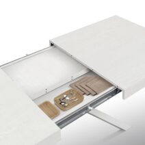 Tavolo CAMAIORE in legno, finitura bianco frassinato e base a X in metallo bianco, allungabile 180×90 cm – 260×90 cm