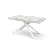 Tavolo FORTE DEI MARMI in legno, finitura bianco statuario e base in metallo bianco, allungabile 140x90 cm - 220x90 cm