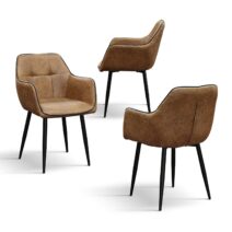 Set di sedie PARIGI in ecopelle cammello e gambe in metallo nero, con braccioli